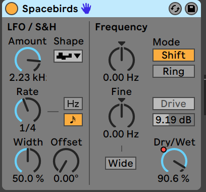 Ableton Frequency Shifter on the Spacebirds preset.